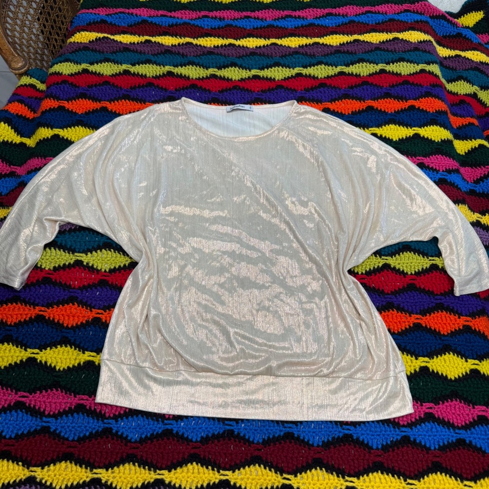 Y2K Gold Metallic Shimmer Dolman Top 2XL Disco Party Blouse Plus Size Fairycore
